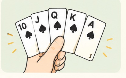 スペードの10・J・Q・K・Aが扇形に並んだカード