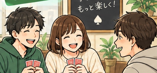 スタッフがカードを並べてルールを説明している様子